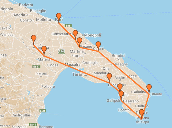 Mappa Itinerario Puglia Salento In Camper Images And Photos Finder